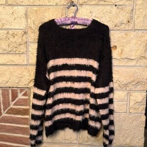 Velvet sweater black and blush stripe